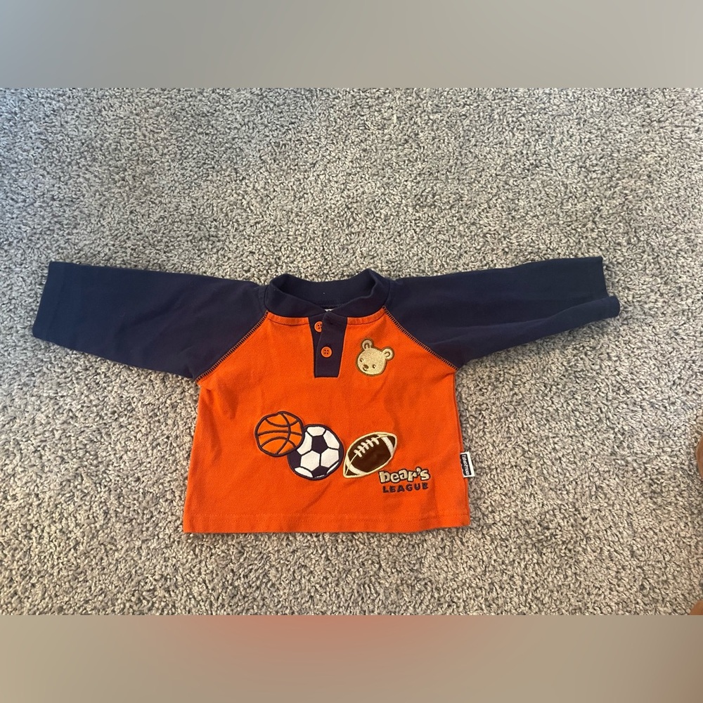 Vintage Y2K Fisher-Price Baby Orange Long-Sleeve Bear’s League Sport Top 3-6M